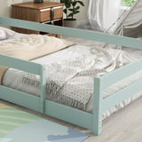 ZNTS Twin Size Wood bed with House-shaped Headboard Floor bed with Fences,Light Green W504102762