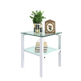 ZNTS Glass two layer tea table, small round table, bedroom corner table, living room white side 49513670