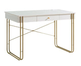 ZNTS Computer Desk Writing Desk with One Drawer Metal Legs and USB Outlet Port – White & Gold B107P147849