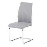 ZNTS Light grey modern simple style dining chair PU leather chrome metal pipe restaurant home chair set W29966607