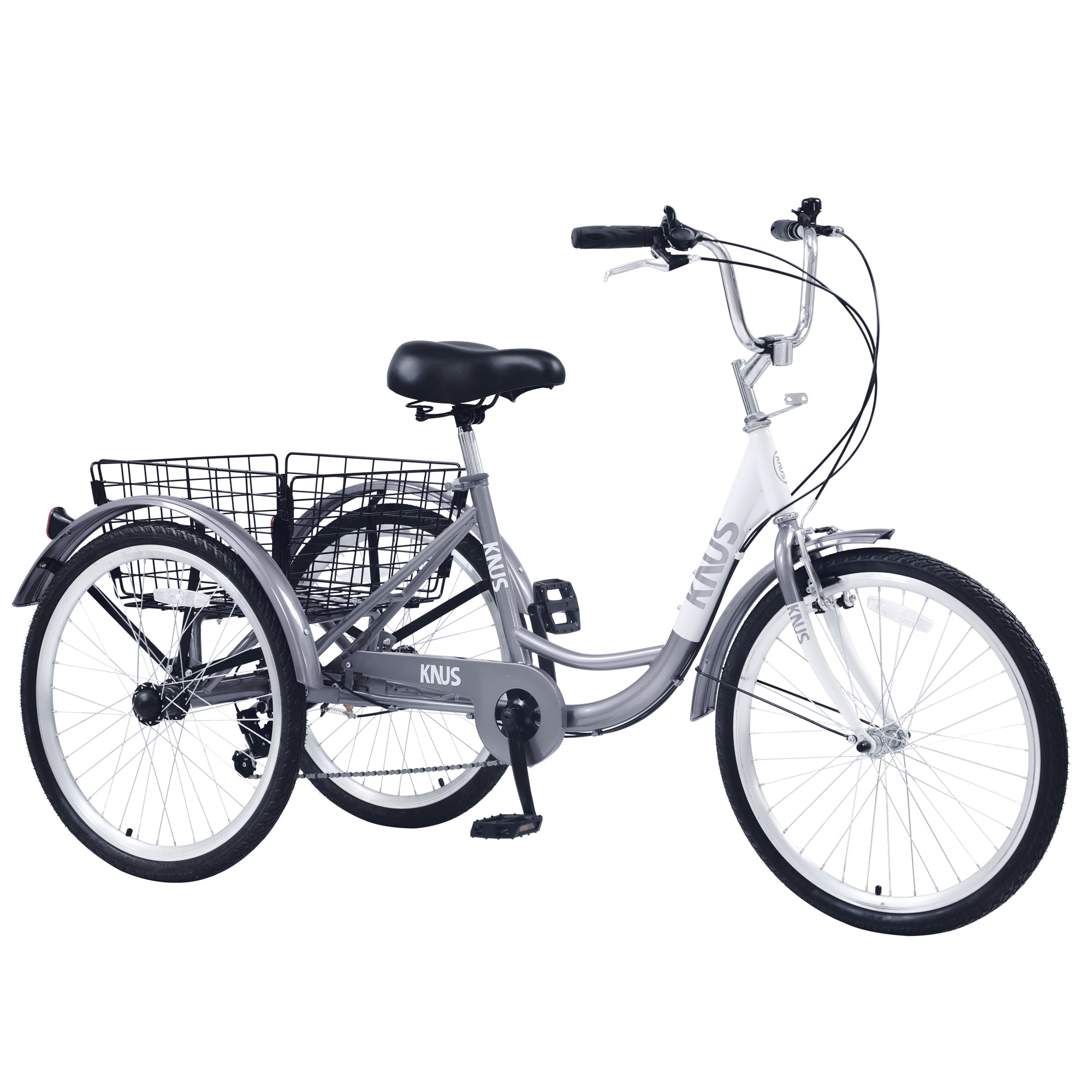 ZNTS Adult Tricycle Trikes,3-Wheel Bikes,24 Inch Wheels 7 Speed Cruiser Bicycles with Large Shopping W101966201