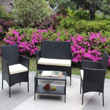 ZNTS 4 PC Rattan Patio Furniture Set Outdoor Patio Cushioned Seat Wicker Sofa W20985037