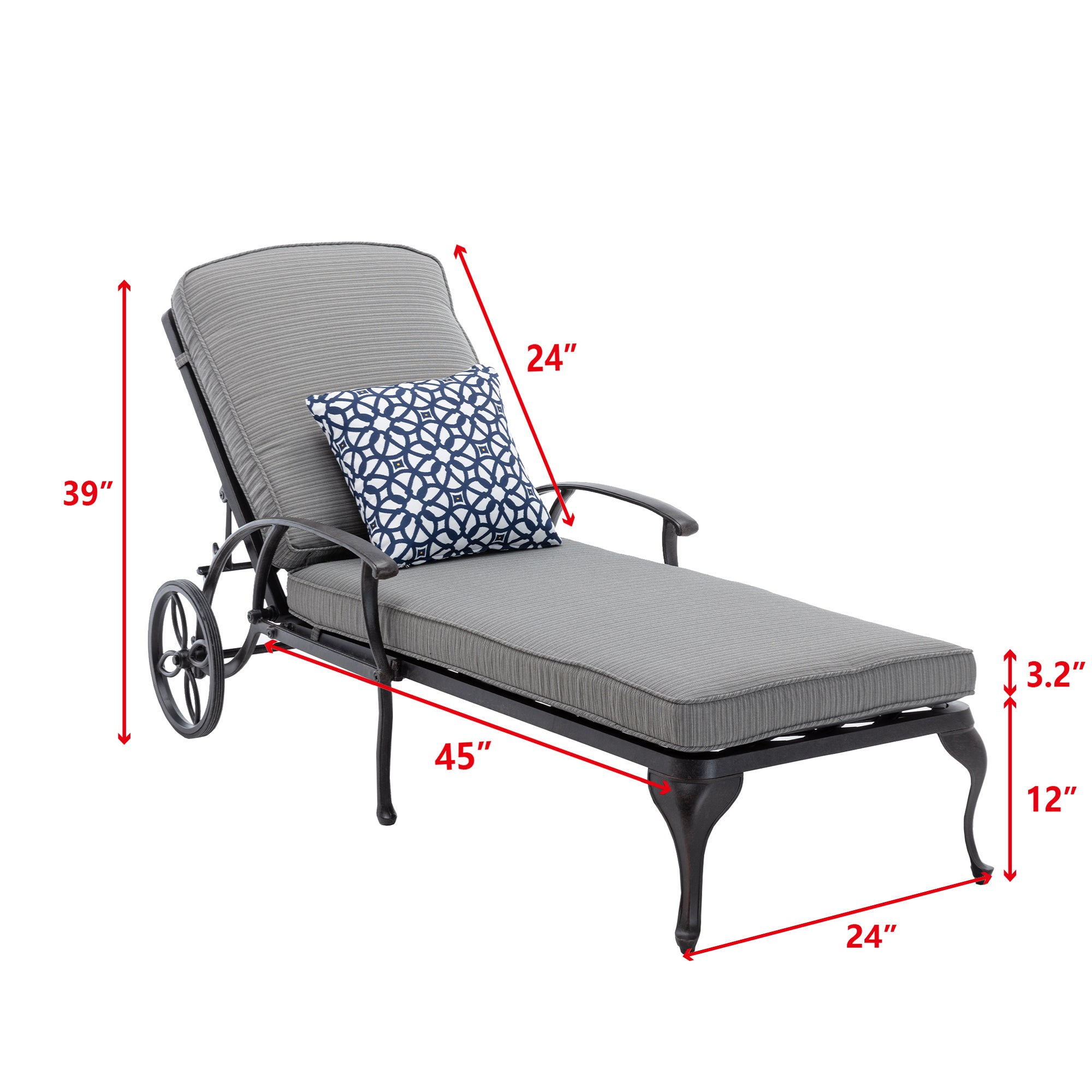 ZNTS Chaise Lounge Outdoor Chair with Navy Blue Cushions, Aluminum Pool Side Sun Lounges with Wheels W1152110448