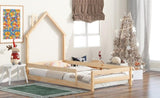 ZNTS Twin Size Wood bed with House-shaped Headboard Floor bed with Fences,Natural W504130507