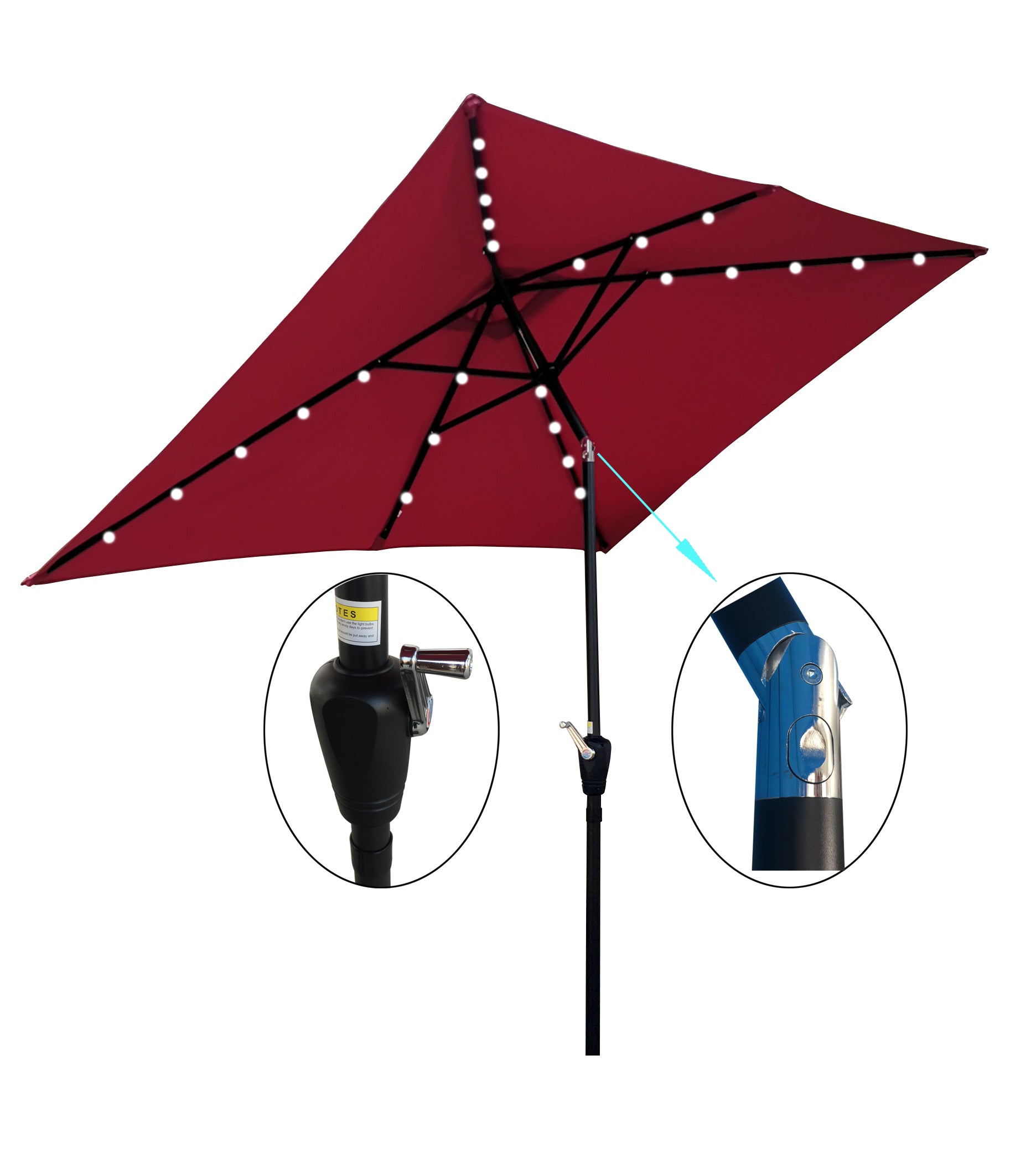 ZNTS 10 x 6.5t Rectangular Patio Solar LED Lighted Outdoor Umbrellas with Crank and Push Button Tilt for W65627943