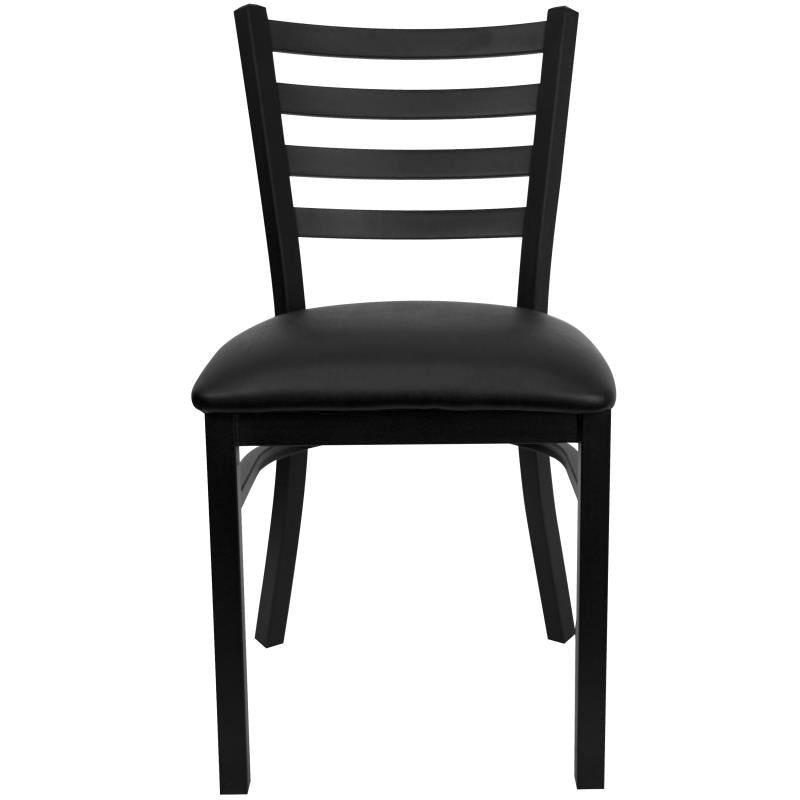 ZNTS HERCULES Series Black Ladder Back Metal Restaurant Chair - Black Vinyl Seat B06990399