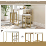 ZNTS TREXM 3-piece Modern Pub Set with Faux Marble Countertop and Bar Stools, White/Gold WF194723AAK