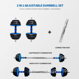 ZNTS Adjustable Weights Dumbbells Set of 2, 44Lbs 2 in 1 Exercise & Fitness Dumbbells Barbell Set for Men 25292756