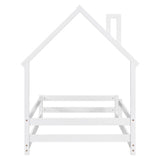 ZNTS Twin Size Wood bed with House-shaped Headboard Floor bed with Fences,White W504102759