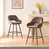 ZNTS Bar Stools Set of 2 Velvet Gray Breakfast Dining Bar Stools Fixed Height Bar Chairs with Metal Frame W133069481