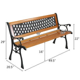 ZNTS 49" Garden Bench Patio Porch Chair Deck Hardwood Cast Iron Love Seat Weave Style Back 41635196