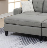 ZNTS Reversible 3pc Sectional Sofa Set Light Grey Tufted Polyfiber Wood Legs Chaise Sofa Ottoman Pillows B01149072