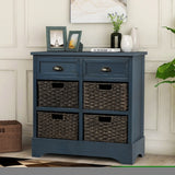 ZNTS TREXM Rustic Storage Cabinet with Two Drawers and Four Classic Rattan Basket for Dining WF193442AAM
