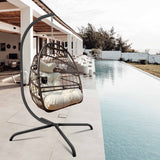 ZNTS Swing Egg Chair with Stand Indoor Outdoor Wicker Rattan Patio Basket Hanging Chair with C Type W1132103486