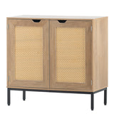 ZNTS Rustic Accent Storage Cabinet with 2 Rattan Doors, Mid Century Natural Wood Sideboard Furniture for W1908119444