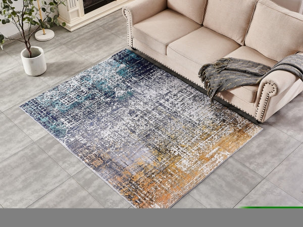 ZNTS ZARA Collection Abstract Design Turquoise Gray Rust Machine Washable Super Soft Area Rug B030115639