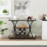 ZNTS Industrial Black Bar Cart with Wine Rack and Glass Holder 25577296