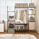 ZNTS Garment Rack with Double Shelves for Hanging Clothes, Free-Standing Clothes Rack with Shelves for W1401P156738