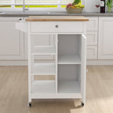 ZNTS Kitchen island rolling trolley cart with Adjustable Shelves and towel rack rubber wood table top W28235382