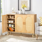 ZNTS Modern Rattan Shoe Storage Cabinet with 3 Doors and Adjustable Shelves, Accent Cabinet for Living 25442604