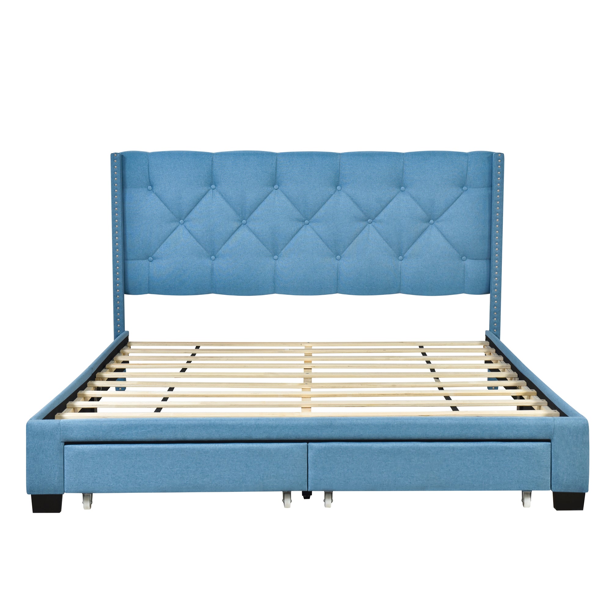 ZNTS Queen Size Storage Bed Linen Upholstered Platform Bed with Two Drawers - Blue WF303649AAC