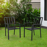 ZNTS 2pcs Backrest Vertical Grid Wrought Iron Dining Chair Black 46170760