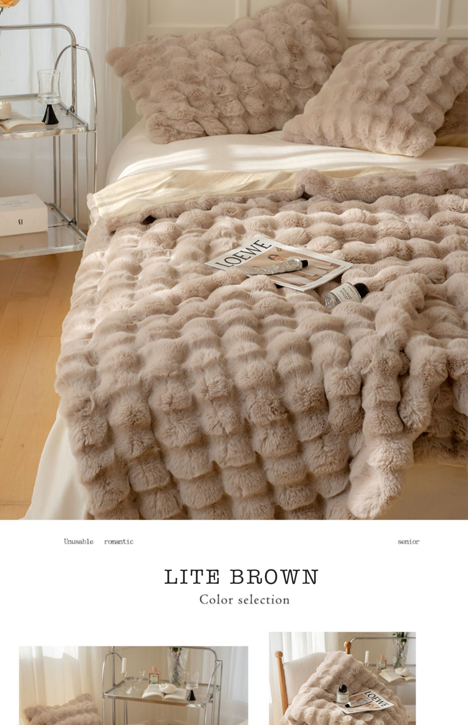 ZNTS Large Cream Throw Blanket for Couch and for Bed, soft and cozy as rabbit fur W171394876