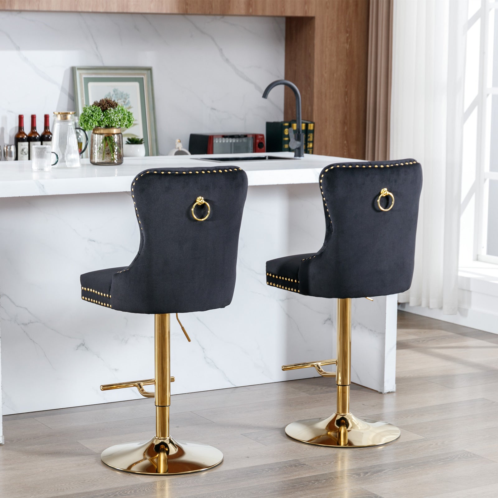 ZNTS A&A Furniture,Thick Golden Swivel Velvet Barstools Adjusatble Seat Height from 27-35 Inch, Modern W114367603