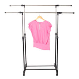 ZNTS Dual-bar Vertical & Horizontal Stretching Stand Clothes Rack with Shoe Shelf YJ-04 Black & Silver 95408394