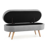 ZNTS Ottoman Oval Storage Bench, Rubber Wood Legs, Grey W48764884