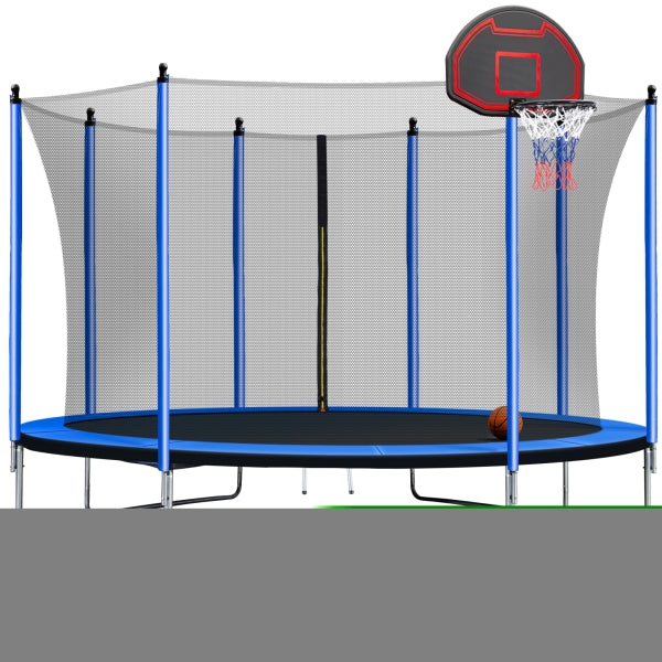 ZNTS 10FT Trampoline with Basketball Hoop Inflator and Ladder Blue W55033651