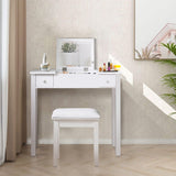 ZNTS Accent White Vanity Table Set with Upholstered Stool and Flip-Top Mirror and 2 Drawers, Jewelry W760102719