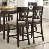 ZNTS Dark Brown Finish Counter Height Chairs 2pc Set Double X-Back Design Lenin-like Fabric Padded Seat B01151376