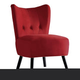 ZNTS Unique Style Red Velvet Covering Accent Chair Button-Tufted Back Brown Finish Wood Legs Modern Home B01143826