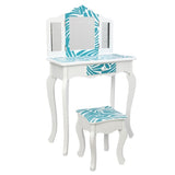 ZNTS Three-Fold Mirror Single-Drawing Curved Foot Children Dressing Table Blue Zebra 96283293