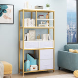 ZNTS 6 layers with 4 drawers bookshelf particleboard iron frame non-woven fabric 90*30*174cm gold frame 38285808