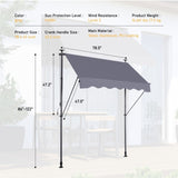 ZNTS Manual Retractable Awning-78'' Non-Screw Outdoor Sun Shade Cover with UV Protection – 100% Polyester W419142759