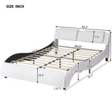 ZNTS Queen Size Upholstered Faux Leather Platform Bed with LED Light Bed Frame with Slatted - White WF296648AAK