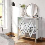 ZNTS Storage Cabinet with Mirror Trim and Diamond Shape Design, Silver ,for Living Room, Dining Room, W1445103593
