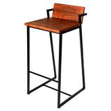 ZNTS 35 Inch Industrial Style Acacia Wood Barstool with Metal Frame, Brown and Black B05671234