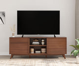 ZNTS 23.6 H x 15.7 W x 63 D Walnut Mid-Century Modern Media Cabinet with Two Sliding Doors and Adjustable B085114765