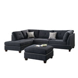 ZNTS Polyfiber Reversible Sectional Sofa with Ottoamn in Black B01682372
