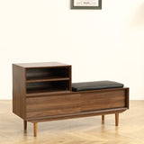 ZNTS Modern Shoe Changing Cabinet with Cushion - 47.24 Inch, Black Walnut Finish, Solid Wood Legs W1581115562