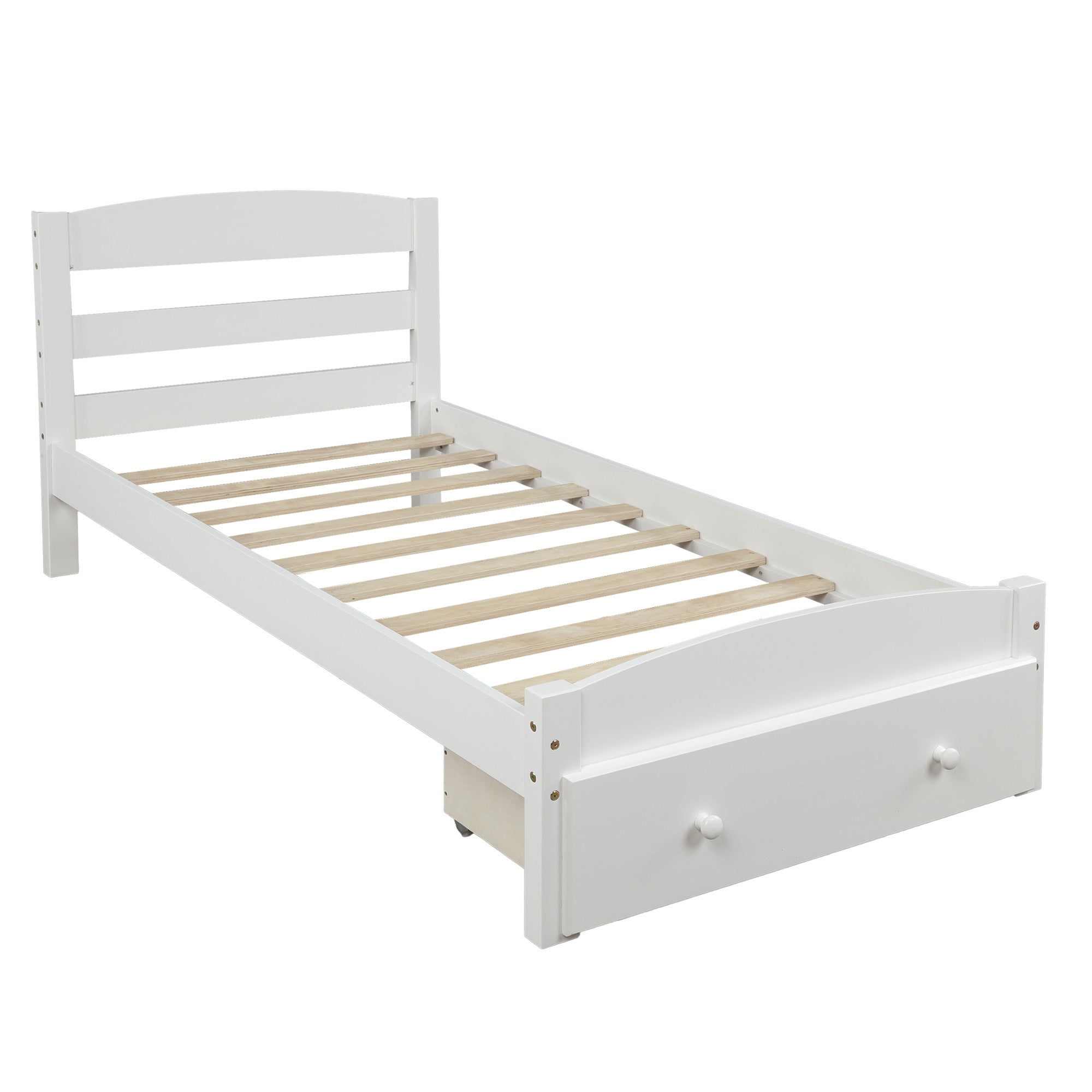 ZNTS Platform Twin Bed Frame with Storage Drawer and Wood Slat Support No Box Spring Needed, White WF191655AAK
