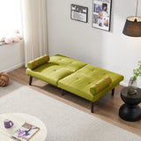 ZNTS Convertible Sofa Bed Futon with Solid Wood Legs Linen Fabric Musterd Green W1097125594