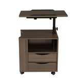 ZNTS Height Adjustable Overbed End Table Wooden Nightstand with Swivel Top, Storage Drawers, Wheels and W33128755