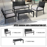 ZNTS 4 Pieces Patio Garden Sofa Conversation Set Wood Grain Design PE Steel Frame Loveseat All Weather W69168751