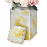 ZNTS Square Glass Ginger Jar with Gold and Gray Marble Design B03082102