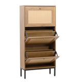 Dropship ON-TREND Rattan Boho Style Shoe Cabinet With 4 Flip