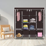 ZNTS 67" Clothes Closet Portable Wardrobe Clothes Storage Rack 12 Shelves 4 Side Pockets Dark Brown 71588089